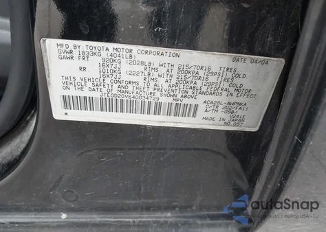 2004 Toyota Rav4 z USA, uszkodzony, nr VIN JTEGD20V640034729